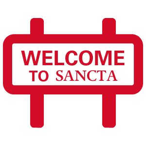 A sign that says Welcome to Sancta